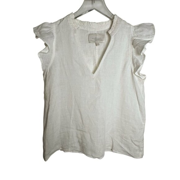 BROCHU WALKER woman’s Devan Sleeveless Linen Top White ruffles Size XS blouse - Picture 2 of 10